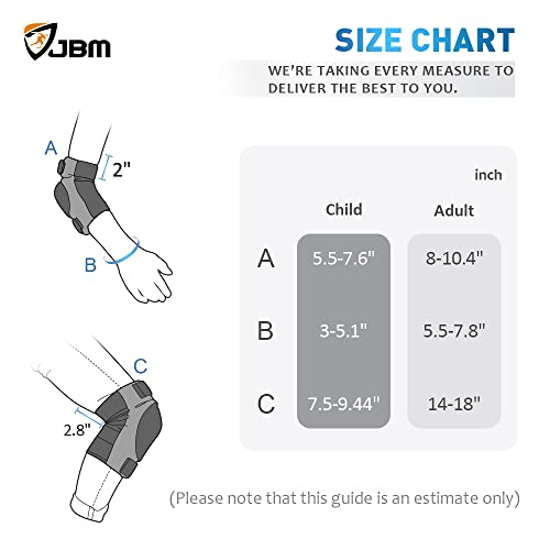JBM international Adult / Child Knee Pads Elbow Pads Wrist Guards 3 In 1 Protective Gear Set, Blue, Youth / Child