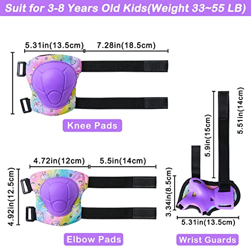 FIODAY Knee Pads for Kids Unicorn Protective Gear Set Adjustable Knee Pads and Elbow Pads with Wrist Guard for Girls Roller Skates Cycling Bike Skateboard Inline Skatings Scooter, 3~8 Years