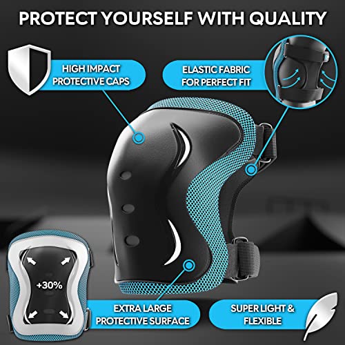 SKATEWIZ Knee Pads for Kids - Impact Size XS in Blue - Kids Knee Pads and Elbow Pads Set - Kids Knee Pads Skating Skate Pads - Skateboard Accessories and Elbow Pads for Kids 5-8