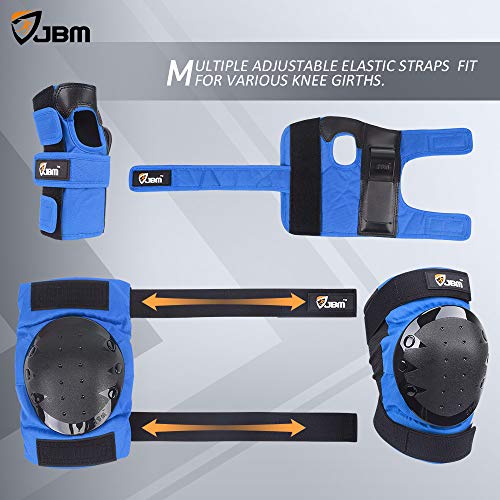 JBM international Adult / Child Knee Pads Elbow Pads Wrist Guards 3 In 1 Protective Gear Set, Blue, Youth / Child