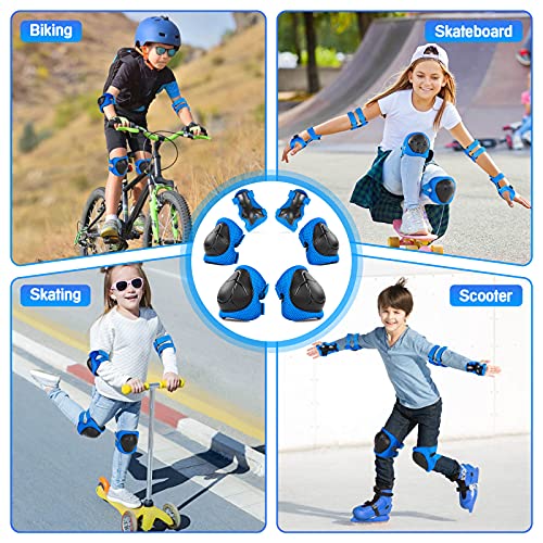 Wemfg Kids Protective Gear Set Knee Pads for Kids 3-8 Years Toddler Knee and Elbow Pads with Wrist Guards 3 in 1 for Skating Cycling Bike Rollerblading Scooter(Blue)