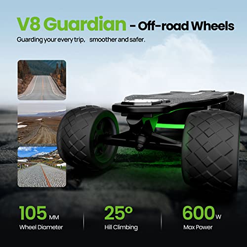 isinwheel V8 Electric Skateboard with Remote, 1200W Brushless Motor, 30 Mph Top Speed & 12 Miles Range, IP54 Waterproof, Electric Longboard for Adults ＆Teens with Green Ambient Light