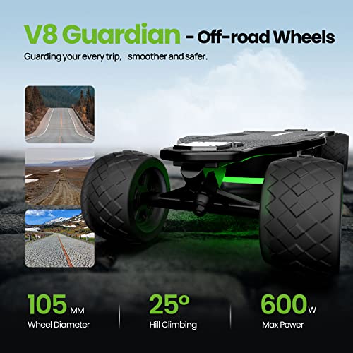 isinwheel V8 Electric Skateboard with Remote, 1200W Brushless Motor, 30 Mph Top Speed & 12 Miles Range, IP54 Waterproof, Electric Longboard for Adults &Teens with Green Ambient Light