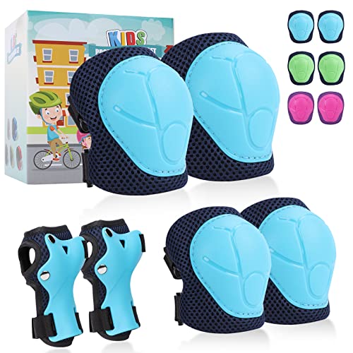 Knee Pads Elbow Pads Ages 3-6 Toddler & 5-8 Kids, 6 in 1 Protective Gear Safety Set with Wrist Guard for Cycling Skateboard Roller Skating Scooter Bike Ski Sports Boys Girls