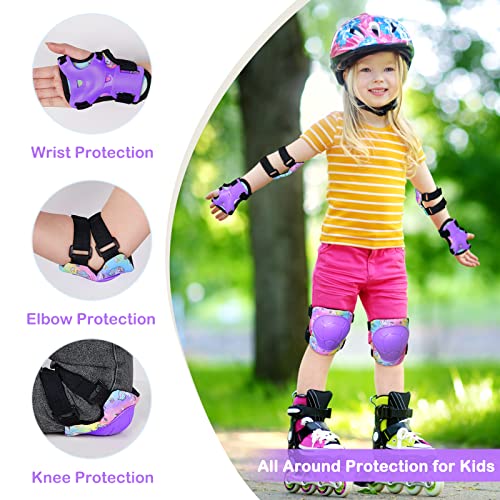 FIODAY Knee Pads for Kids Unicorn Protective Gear Set Adjustable Knee Pads and Elbow Pads with Wrist Guard for Girls Roller Skates Cycling Bike Skateboard Inline Skatings Scooter, 3~8 Years