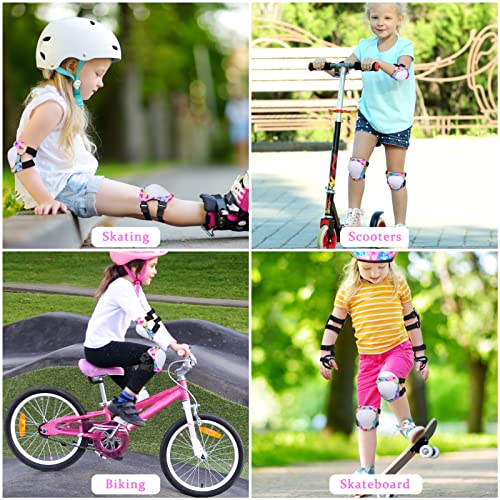 Bienbee Knee Pads for Kids Unicorn 7 Pcs Knee and Elbow Pads Wrist Guards for Girls Boys Protective Gear Set with Bag for Roller Skating Inline Skates Skateboard Cycling Rainbow