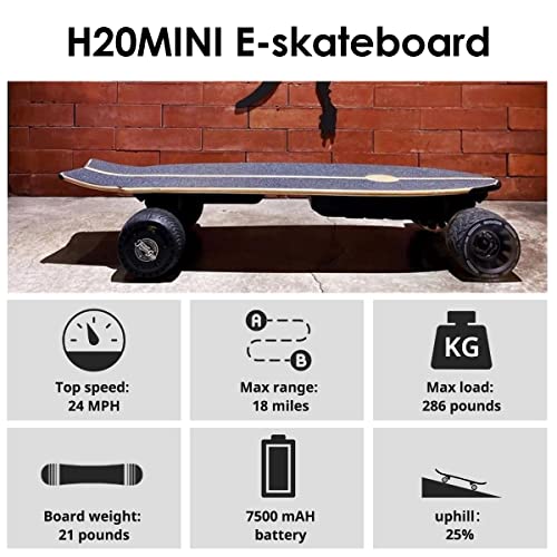 Teamgee H20mini Electric Skateboard with Remote Control Hub Motors 900W Range 18 Miles 22mph Top Speed 4 Speed Adjustment Load up to 286 Lbs 7 Ply Maple Longboard (Black)