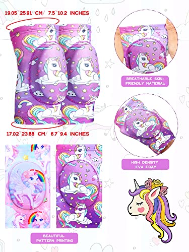 2 Pair Kids Knee Pad Dinosaur Anti Slip Padded Sponge Knee Brace Breathable Flexible Toddler Knee Pads Elastic Children Knee Support for Girl Boy Sport Volleyball Dance Skating Basketball, 3-7 Years (Unicorn)