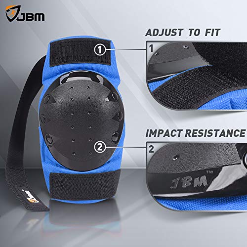 JBM international Adult / Child Knee Pads Elbow Pads Wrist Guards 3 In 1 Protective Gear Set, Blue, Youth / Child