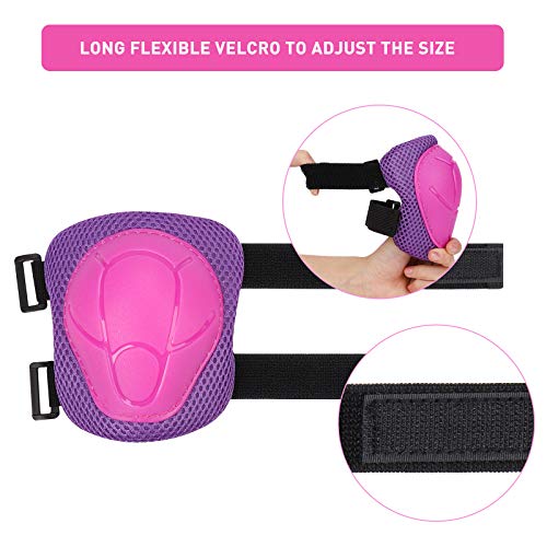 KUYOU Kids Knee Pads and Elbow Pads Set Ages 3-7 Toddler 6 in 1 Protective Gear Set Safety Gear for Roller Skates Cycling BMX Bike Skateboard Inline Skatings Scooter Riding Sports for Boys Girls