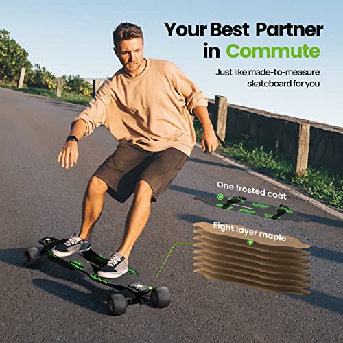 isinwheel V8 Electric Skateboard with Remote, 1200W Brushless Motor, 30 Mph Top Speed & 12 Miles Range, IP54 Waterproof, Electric Longboard for Adults ＆Teens with Green Ambient Light