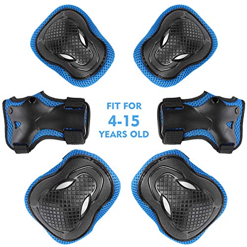 ValueTalks Protective Gear Sets for Youth/Kids Adjustable Safety Knee Pads and Elbow Pads Wrist Guards for 5~15yrs Girls Boys Teens Cycling Skating Roller Skateboard Bike Scooter Outdoor Sports