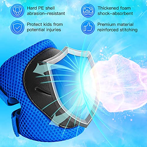 Wemfg Kids Protective Gear Set Knee Pads for Kids 3-8 Years Toddler Knee and Elbow Pads with Wrist Guards 3 in 1 for Skating Cycling Bike Rollerblading Scooter(Blue)