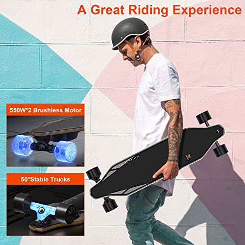 WOWGO Electric Skateboard 29MPH Top Speed Longboard with Dual 550W Motors for Adults Teens, Long Range 14.3 Miles Fast E Skateboards with Safe M Helmets