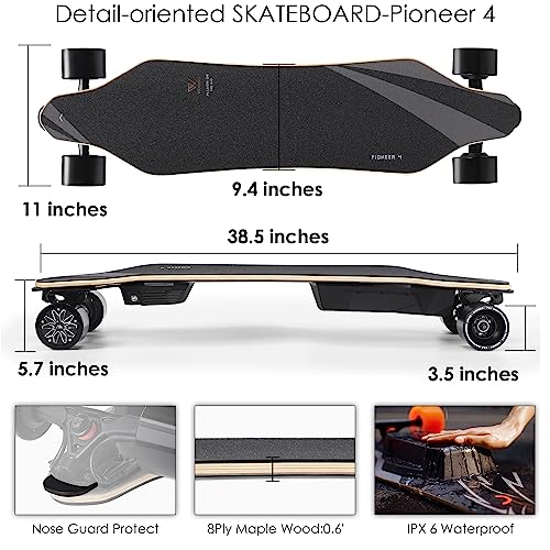 WOWGO Electric Skateboard Longboard with 22mile Range Dual 680W Motors Waterproof E Skateboards for Adult Beginners, 90mm Wheels Board with Top Speed 28mph for Commute Max Load 330LB - Pioneer-4