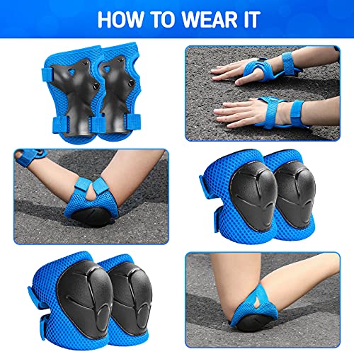 Wemfg Kids Protective Gear Set Knee Pads for Kids 3-8 Years Toddler Knee and Elbow Pads with Wrist Guards 3 in 1 for Skating Cycling Bike Rollerblading Scooter(Blue)