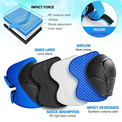 Wemfg Kids Protective Gear Set Knee Pads for Kids 3-8 Years Toddler Knee and Elbow Pads with Wrist Guards 3 in 1 for Skating Cycling Bike Rollerblading Scooter(Blue)