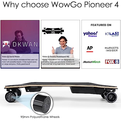 WOWGO Electric Skateboard Longboard with 22mile Range Dual 680W Motors Waterproof E Skateboards for Adult Beginners, 90mm Wheels Board with Top Speed 28mph for Commute Max Load 330LB - Pioneer-4