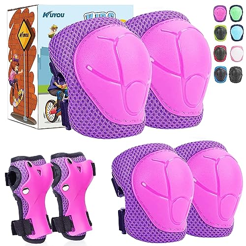 KUYOU Kids Knee Pads and Elbow Pads Set Ages 3-7 Toddler 6 in 1 Protective Gear Set Safety Gear for Roller Skates Cycling BMX Bike Skateboard Inline Skatings Scooter Riding Sports for Boys Girls