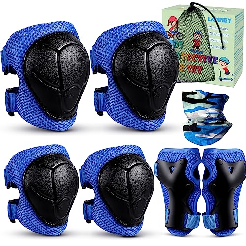 LANNEY Kids Knee Pads and Elbow Pads Set, 3-13 Years Knee Pads for Kids Toddler 3 in 1 Protective Gear Set with Wrist Guards for Skateboard, Scooter, Cycling, Riding Sports, Gift for Youth Boys Girls