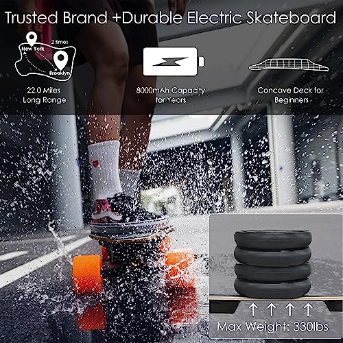 WOWGO Electric Skateboard Longboard with 22mile Range Dual 680W Motors Waterproof E Skateboards for Adult Beginners, 90mm Wheels Board with Top Speed 28mph for Commute Max Load 330LB - Pioneer-4