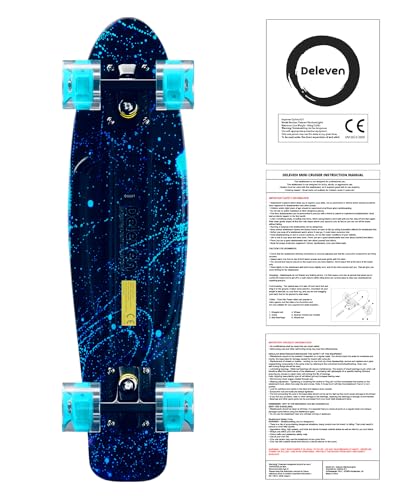 Deleven 22" Skateboard with Bright LED Wheels, Skate Tool, ABEC 7 Bearings - for Kids Beginners Adults