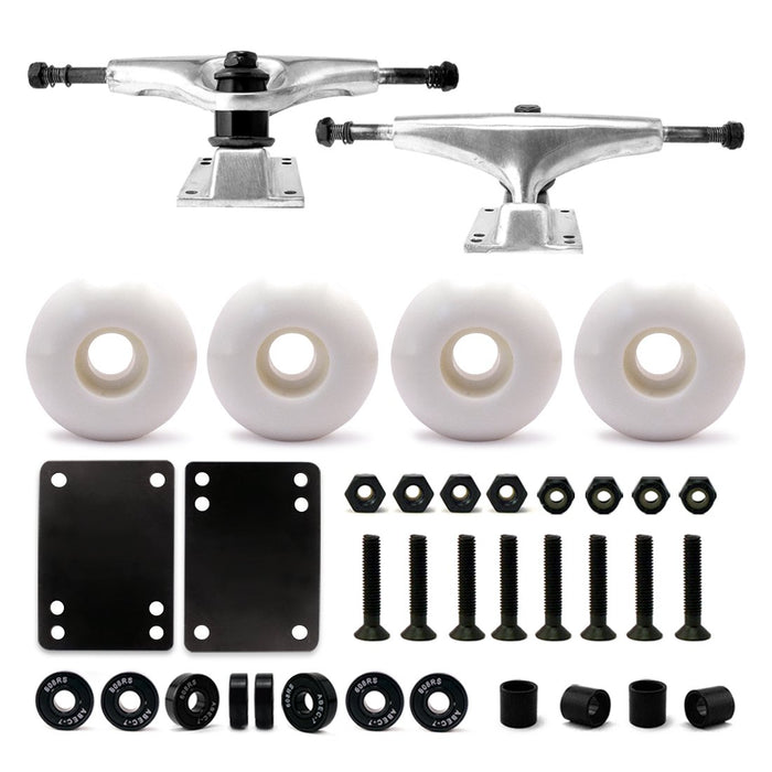 VJ 5.0 Skateboard Trucks (Silver), Skateboard Wheels 52mm, Skateboard Bearings, Skateboard Pads, Skateboard Hardware 1" (52mm White)