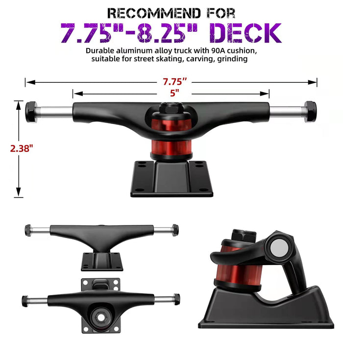 Jizmo Skateboard Trucks, Fits 7.75-8.25" Deck, Skateboard Wheels 52mm, Skateboard Bearings ABEC-11, Skateboard Pads, Skateboard Hardware Tool Combo Starter Set