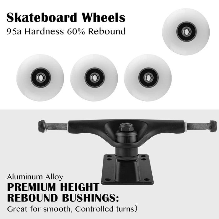 TLHB Skateboard Truck,Skateboard Wheels 52mm Suitable for Skateboarders,Fits 7.5-8" Deck，Skateboard Bearings,Skateboard Pads,Durable Skateboard Hardware Combo Starter Kit -White