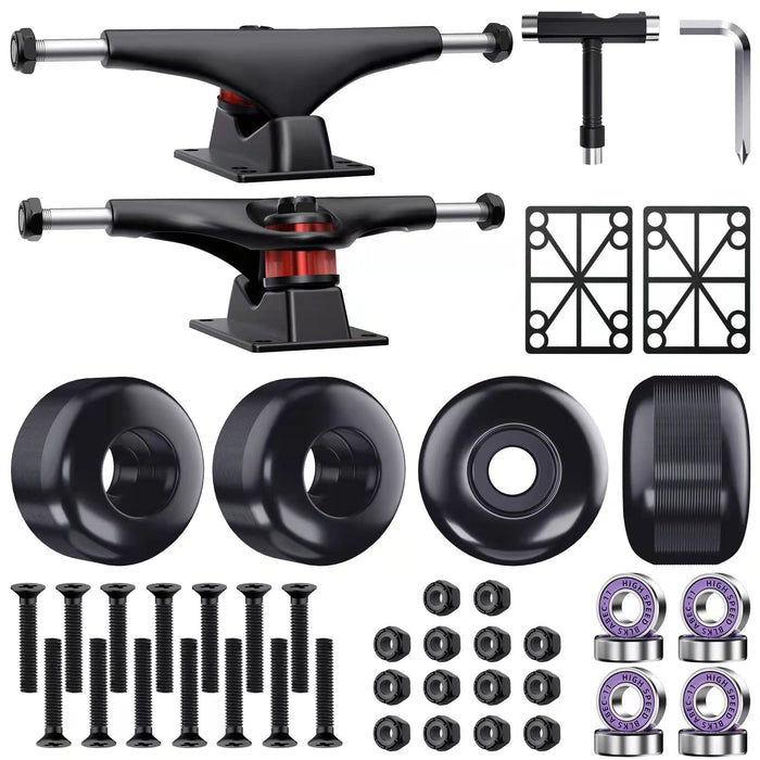 Jizmo Skateboard Trucks, Fits 7.75-8.25" Deck, Skateboard Wheels 52mm, Skateboard Bearings ABEC-11, Skateboard Pads, Skateboard Hardware Tool Combo Starter Set