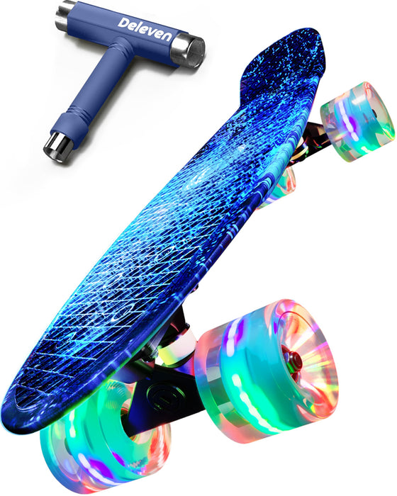 Deleven 22" Skateboard with Bright LED Wheels, Skate Tool, ABEC 7 Bearings - for Kids Beginners Adults