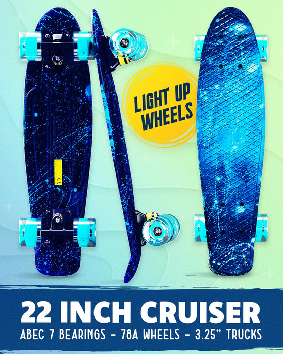 Deleven 22" Skateboard with Bright LED Wheels, Skate Tool, ABEC 7 Bearings - for Kids Beginners Adults