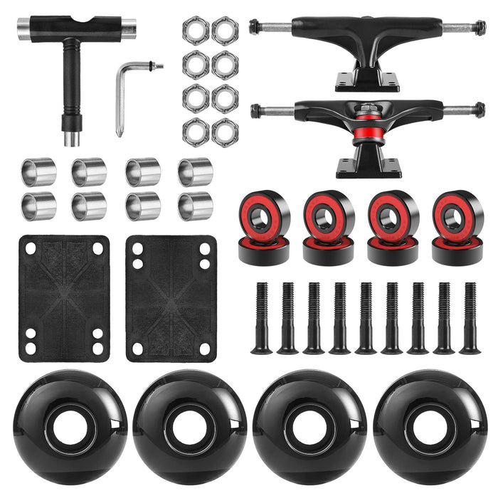 AXDT Skateboard Wheels Set,Include Skateboard Trucks, Skateboard Wheels 52mm, Skateboard Bearings, Skateboard Pads, Skateboard Hardware 1" (Black Truck & Black Wheel)