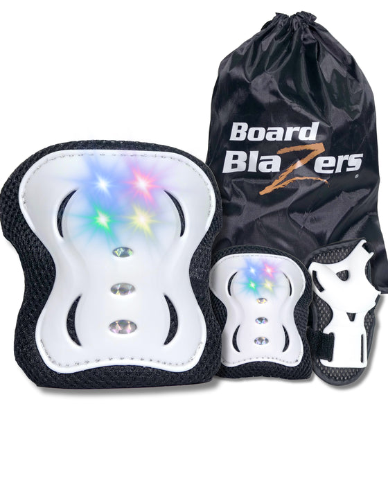 LED Light Up Knee & Elbow Pads Set – Glow in the Dark Skate Pads for Kids