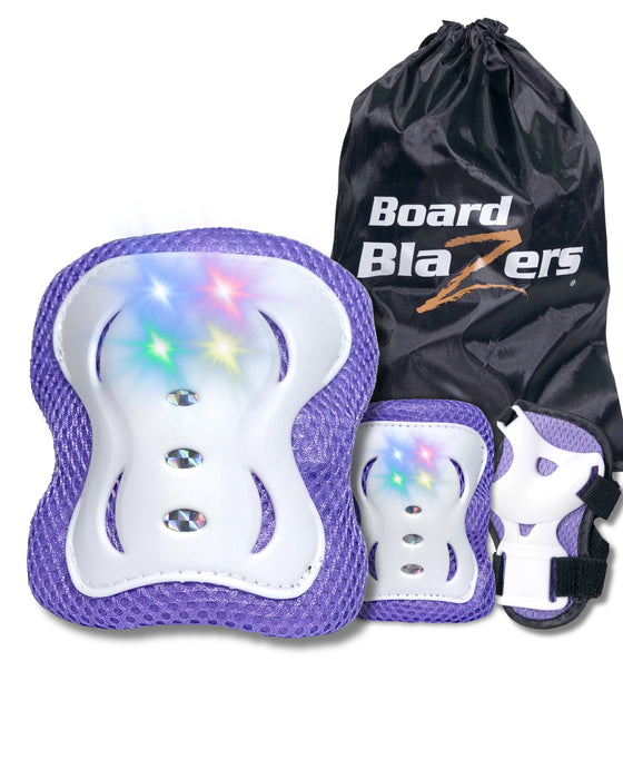 LED Light Up Knee & Elbow Pads Set – Glow in the Dark Skate Pads for Kids