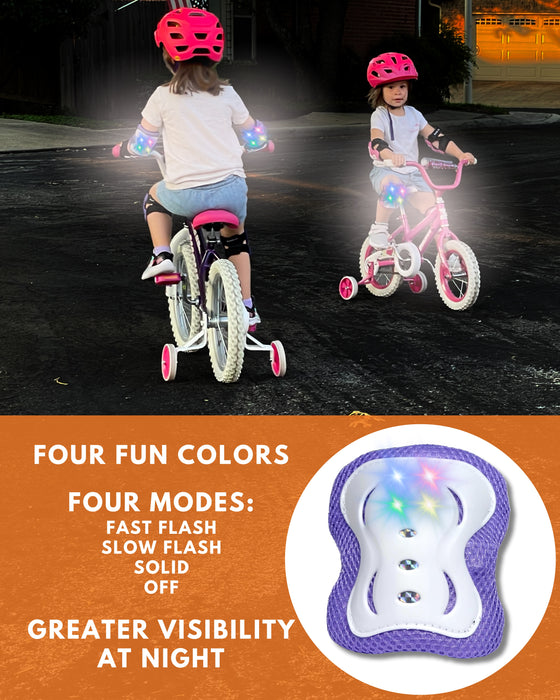 LED Light Up Knee & Elbow Pads Set – Glow in the Dark Skate Pads for Kids