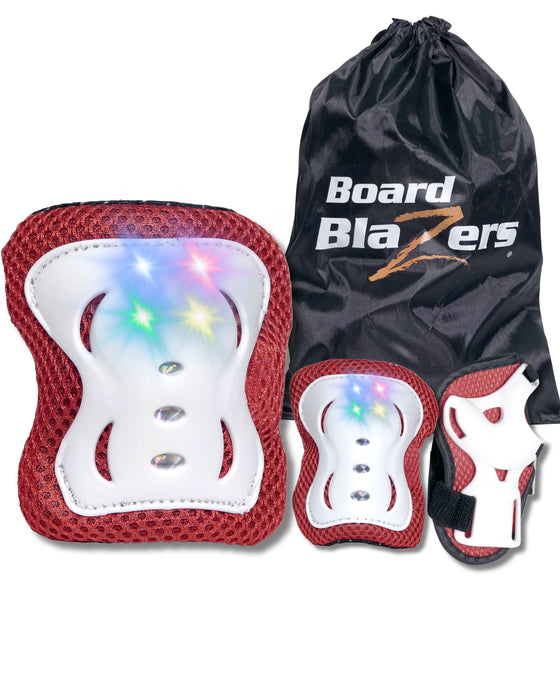 LED Light Up Knee & Elbow Pads Set – Glow in the Dark Skate Pads for Kids