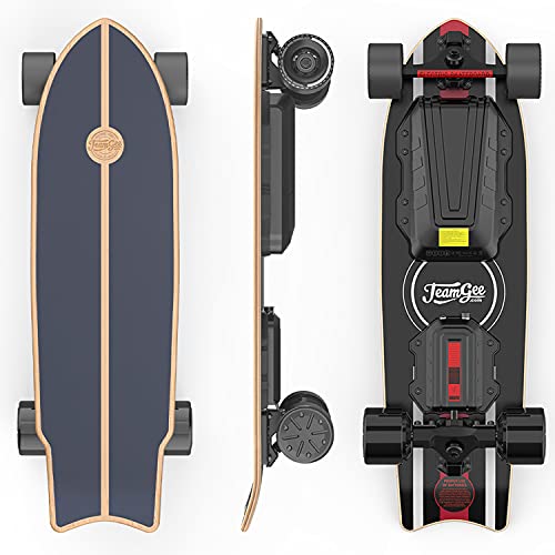 Teamgee H20mini Electric Skateboard with Remote Control Hub Motors 900W Range 18 Miles 22mph Top Speed 4 Speed Adjustment Load up to 286 Lbs 7 Ply Maple Longboard (Black)