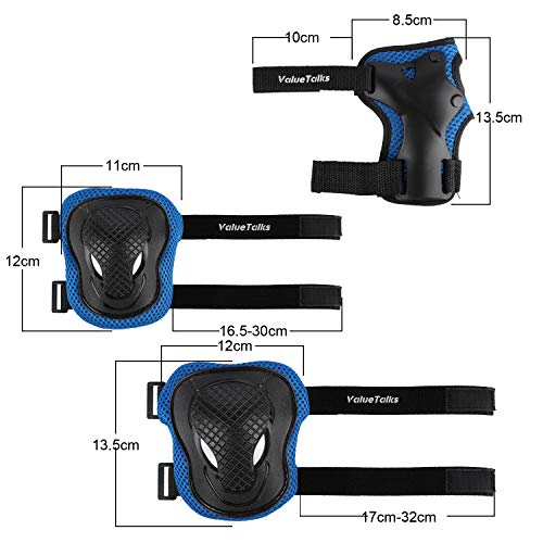 ValueTalks Protective Gear Sets for Youth/Kids Adjustable Safety Knee Pads and Elbow Pads Wrist Guards for 5~15yrs Girls Boys Teens Cycling Skating Roller Skateboard Bike Scooter Outdoor Sports