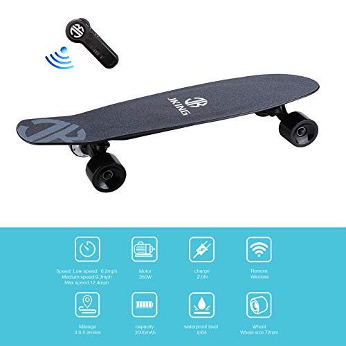 Electric Skateboard Electric Longboard with Remote Control Electric Skateboard,350W Hub-Motor,12.4 MPH Top Speed,5.2 Miles Range,3 Speeds Adjustment,12 Months Warranty