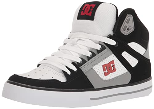 DC Men's Pure High Top Wc Skate Shoes Casual Sneakers, Black/White/RED, 10.5