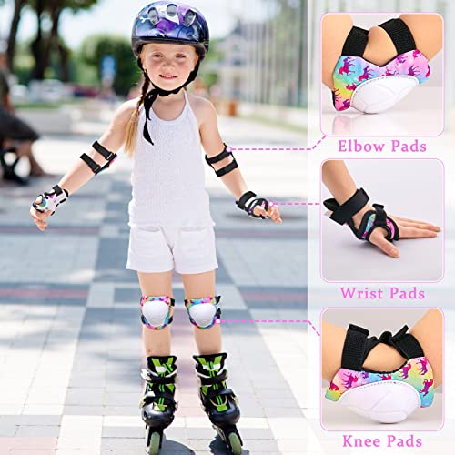 Bienbee Knee Pads for Kids Unicorn 7 Pcs Knee and Elbow Pads Wrist Guards for Girls Boys Protective Gear Set with Bag for Roller Skating Inline Skates Skateboard Cycling Rainbow