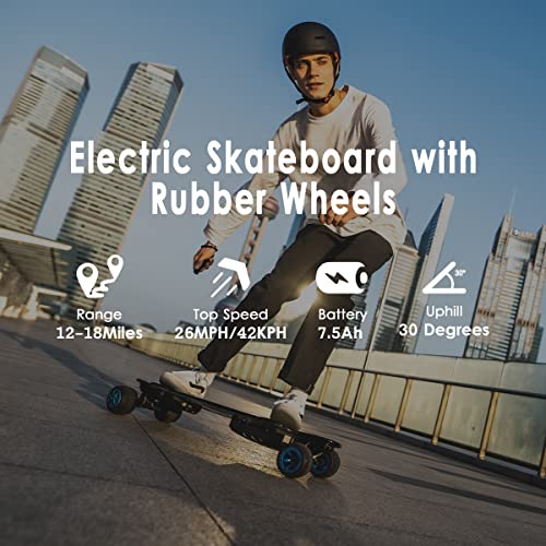 Teamgee H20T 39" Electric Skateboard with Rubber Wheels, 1200W Dual Motors, 7500mAh Battery, 26MPH Top Speed, 18 Miles Range, 4 Speed Adjustment, Longboards Skateboard Designed for Adults