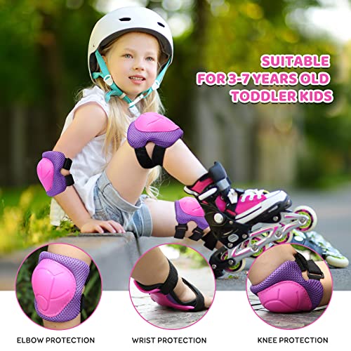 KUYOU Kids Knee Pads and Elbow Pads Set Ages 3-7 Toddler 6 in 1 Protective Gear Set Safety Gear for Roller Skates Cycling BMX Bike Skateboard Inline Skatings Scooter Riding Sports for Boys Girls