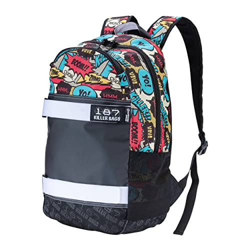 187 KILLER PADS Standard Issue Backpack with Skateboard Straps, Comic