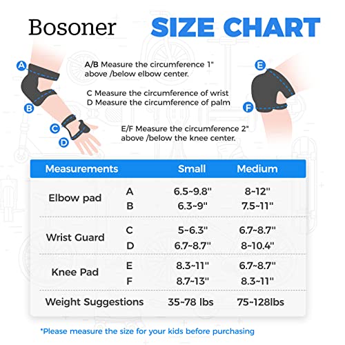 BOSONER Kids/Youth Knee Pads Elbow Pads Wrist Guards Set for 3-15 Years, Child Protective Gear Set for Multi-Sports Outdoor, Roller Skates, Cycling, BMX Bike, Skateboard, Inline Skating