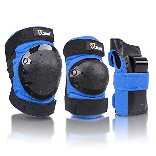 JBM international Adult / Child Knee Pads Elbow Pads Wrist Guards 3 In 1 Protective Gear Set, Blue, Youth / Child