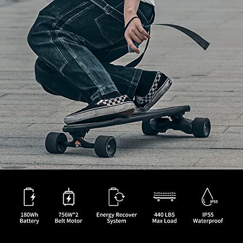 EXWAY X1 Max Belt Electric Skateboard with Remote, 28 Mph Top Speed & 18 Miles Range, 440 LBS Max Load, Stealth Deck Design, IP55 Waterproof, Electric Longboard for Adults ＆Teens Beginners