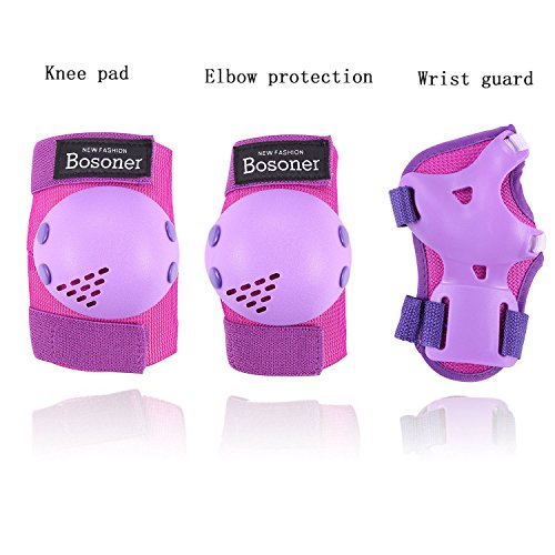BOSONER Kids/Youth Knee Pads Elbow Pads Wrist Guards Set for 3-15 Years, Child Protective Gear Set for Multi-Sports Outdoor, Roller Skates, Cycling, BMX Bike, Skateboard, Inline Skating