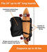 Skateboard backpack holding longboard. Can hold boards from 24 inches to 48 inches.